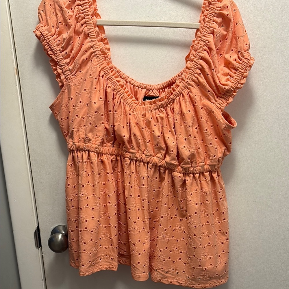 Torrid Orange Flutter Sleeve Blouse with Ruched Ruffles